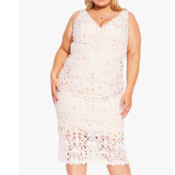 City Chic All Class Lace Overlay Sheath Dress in White sz M/18 - Picture 1 of 5